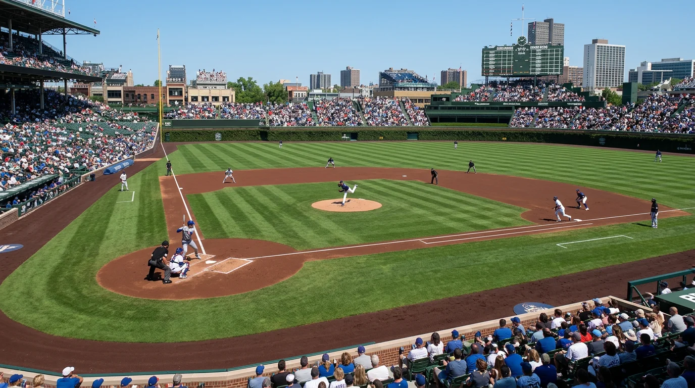Partido de béisbol MLB en estadio de hierba natural con aficionados