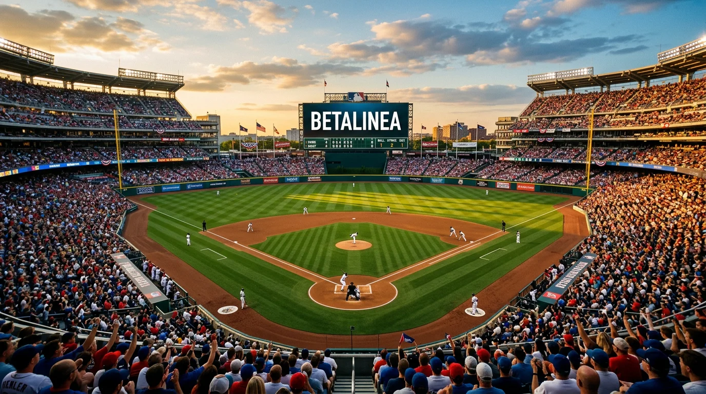 Estadio de béisbol de la MLB con marcadores de cuotas americanas