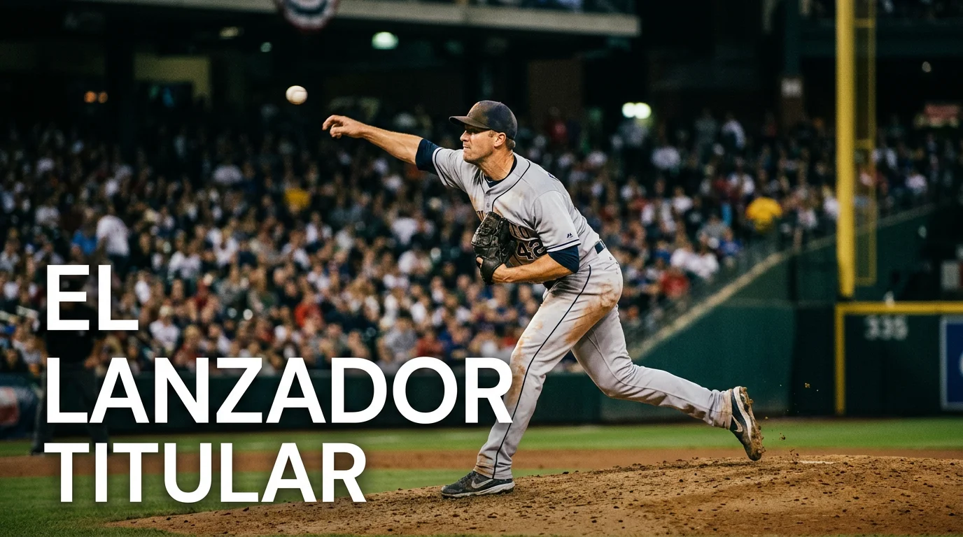 Lanzador titular de béisbol MLB en el montículo lanzando durante un partido de temporada regular